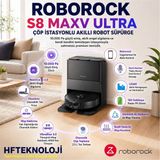 Roborock Ultra Ekstra Kenar Temizleme Sistemi ile S8 Max V Çöp Istasyonlu Akıllı Robot Süpürge-Siyah