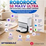 Roborock Ultra Yüksek Hızıı Sonik Paspaslama ile S8 Maxv Çöp Istasyonlu Akıllı Robot Süpürge-Beyaz