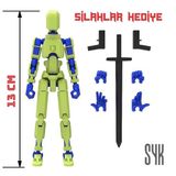 Robot 13 Dummy Fıstık Yeşil Mavi Tüm Eklemleri Hareketli Aksiyon Figürü Oyuncak