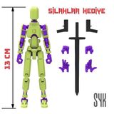 Robot 13 Dummy Fıstık Yeşil Mor Tüm Eklemleri Hareketli Aksiyon Figürü Oyuncak