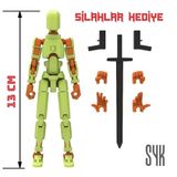 Robot 13 Dummy Fıstık Yeşil Turuncu Tüm Eklemleri Hareketli Aksiyon Figürü Oyuncak