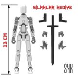 Robot 13 Dummy Gri Beyaz Tüm Eklemleri Hareketli Aksiyon Figürü Oyuncak