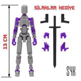 Robot 13 Dummy Gri Mor Tüm Eklemleri Hareketli Aksiyon Figürü Oyuncak