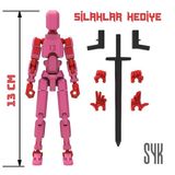 Robot 13 Dummy Pembe Kırmızı Tüm Eklemleri Hareketli Aksiyon Figürü Oyuncak