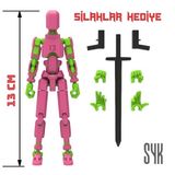 Robot 13 Dummy Pembe Yeşil Tüm Eklemleri Hareketli Aksiyon Figürü Oyuncak