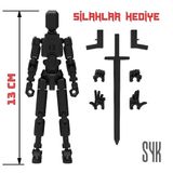 Robot 13 Dummy Siyah Siyah Tüm Eklemleri Hareketli Aksiyon Figürü Oyuncak
