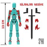 Robot 13 Dummy Turkuaz Kırmızı Tüm Eklemleri Hareketli Aksiyon Figürü Oyuncak