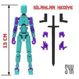 Robot 13 Dummy Turkuaz Mor Tüm Eklemleri Hareketli Aksiyon Figürü Oyuncak