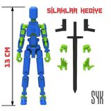 Robot 13 Dummy Yeşil Mavi Tüm Eklemleri Hareketli Aksiyon Figürü Oyuncak