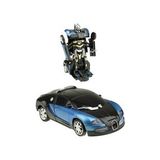 Robota Dönüşebilen Bugatti Araba Işıklı Sesli Müzikli Kendi Kendine Gezen Pilli Oyuncak 20 Cm. - Mavi