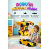 Robota Dönüşen Araba - Tek Hamlede Otomatik Dönüşüm, Sürtmeli Mekanizma Sarı Spor Araba Robot Oyuncak SARI