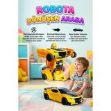 Robota Dönüşen Araba - Tek Hamlede Otomatik Dönüşüm, Sürtmeli Mekanizma Sarı Spor Araba Robot Oyuncak