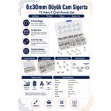 RobotikDepo 6x30mm Büyük Cam Sigorta 72 Adet 9 Çeşit Kutulu Set