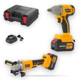 Robustech Akülü Avuç Taşlama 115 mm ve Somun Sökme 430 Nm Seti 20V Kömürsüz | 2 x 4.0Ah akü, şarj cihazı, yan tutamak | Qbrick Regular Power Toolcase çanta | 3 kademe devir, 1/2" uç