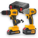 Robustech Akülü Somun Sökme 430 Nm ve Darbeli Matkap Seti 20V Kömürsüz | 4.0Ah + 2.0Ah akü, şarj cihazı | Qbrick Regular Power Toolcase çanta | 1/2" kare uç, 13 mm metal mandren