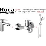 Roca Estaria 3'lü Banyo Seti - Banyo Batarya+Lavabo Batarya+Sürgülü El Duş Takımı - Gümüş