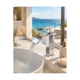 RocciArmatur Krom kare lavabo bataryası-Şelale akışlı kare gövde modern banyo çift su girişli