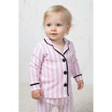 Rocha Baby Rocha Kız Bebek Pembe Beyaz Çizgili Düğmeli 2'li Pijama Takımı - Pamuklu Uyku ve Ev Seti