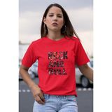 Rock And Roll Baskılı / Kadın Çok Renkli T-Shirt %100 Pamuk Regular Fıt Rahat Kalıp - Kırmızı