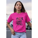 Rock And Roll Baskılı / Kadın Çok Renkli T-Shirt %100 Pamuk Regular Fıt Rahat Kalıp - Pembe