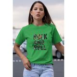Rock And Roll Baskılı / Kadın Çok Renkli T-Shirt %100 Pamuk Regular Fıt Rahat Kalıp - Yeşil