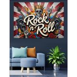 Rock And Roll Pop Art Afişi Kral Taçlı Kurukafa Ve Gitar Temalı Dekoratif Kanvas - Mdf Ahşap Tablo
