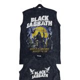 Rock Band Black Sabbath Born In Sırt Baskılı Yıkamalı Kolsuz Vintage Tişört - XS - Siyah