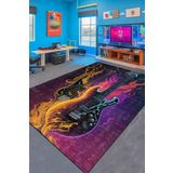 Rock Gamer Halısı Şönil Pamuk Tabanlı Kaymaz Yıkanabilir Gaming Oyuncu Odası Halısı 120x180