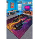 Rock Gamer Halısı Şönil Pamuk Tabanlı Kaymaz Yıkanabilir Gaming Oyuncu Odası Halısı 140x200