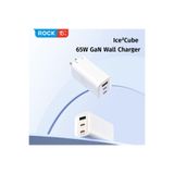 Rock Ice²Cube 65W GaN Hızlı Seyahat Şarj Adaptörü, PD 3.0 & QC 4.0, Beyaz