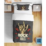 Rock Müzik 3D Dijital Baskılı Tek Kişilik Çarşafsız Genç Erkek Çocuk Nevresim Takımı Rock And Roll - Gri - 160 x 220 cm