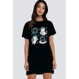ROCKANDROLL Astro Kediler Siyah Kısa Kollu Penye Kadın T-shirt Elbise