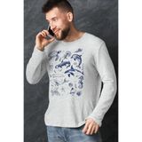 ROCKANDROLL Denizde Hayat Gri Bisiklet Yaka Uzun Kollu Penye Erkek T-shirt