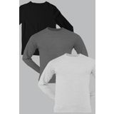 ROCKANDROLL Düz Siyah, Antrasit, Gri Uzun Kollu Bisiklet Yaka Erkek Penye T-shirt 3'lü Eko Paket