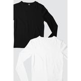 ROCKANDROLL Düz Siyah, Beyaz Uzun Kol Relax Fit Kadın Tişört 2'li Eko Paket - XL - Siyah - Beyaz