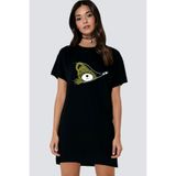 ROCKANDROLL Fermuarlı Teddy Siyah Kısa Kollu Penye Kadın T-shirt Elbise