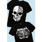 ROCKANDROLL Hızlı Yaşa, Metallica Kurukafa Erkek Çocuk Tişört 2'li Eko Paket