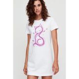 ROCKANDROLL Kedi Prenses Beyaz Kısa Kollu Penye Kadın T-shirt Elbise