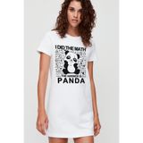 ROCKANDROLL Panda Cevabı Beyaz Kısa Kollu Penye Kadın T-shirt Elbise