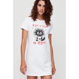 ROCKANDROLL Sabah Kahvesi Beyaz Kısa Kollu Penye Kadın T-shirt Elbise