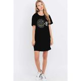ROCKANDROLL Siyah Grafitici Astronot Kısa Kollu Penye T-Shirt Elbise - XL