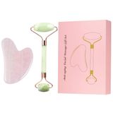 Rockcloud Doğal kristal yeşim rulosu ve Gua Sha kazıma seti, yaşlanma karşıtı güzellik için masaj aleti, boyun vücut kırışıklıklarını azaltır, yüz masajı terapisi, Xiuyan yeşim ve gül kuvars kristal taş