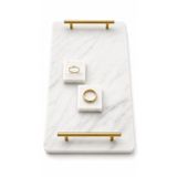 RockerStore Mermer Nişan Tepsisi Gold Kulplu Kare Yüzük Standlı 20x30 cm