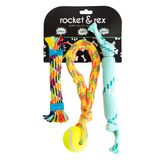 rocket & rex Köpek Oyuncak Paketi ve Köpek Halat Oyuncakları - Sıkı Köpek Oyuncağı Çekme Halatı, Çekme için Toplu, Kauçuklu Halat Oyuncakları ve Ekstra Çiğneme Eğlencesi için Çatlak Oyuncaklar, Küçük