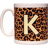Rock'n Fox K Harfi Leopar Desen Baş Harf Tasarımlı Kahve Kupa Bardak