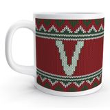 Rock'n Fox Store V Harfi Kırmızı Kış Yılbaşı Noel Örgu Tasarım Harfli Kupa Bardak