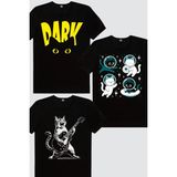 Rock&Roll Astro Kediler, Sarman Rock, Karanlık Kedi 3'lü Kadın Tshirt Eko Paket - Çok Renkli - XL