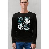 Rock&roll Astro Kediler Siyah Bisiklet Yaka Uzun Kollu Penye Erkek T-Shirt - M