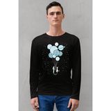 Rock&Roll Balon Gezegenler Bisiklet Yaka Siyah Uzun Kollu Penye Erkek T-Shirt - XL