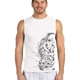Rock&Roll Büyük Ahtapot Beyaz Kesik Kol Kolsuz Erkek T-Shirt Atlet - XXL